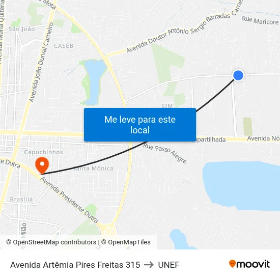 Avenida Artêmia Pires Freitas 315 to UNEF map