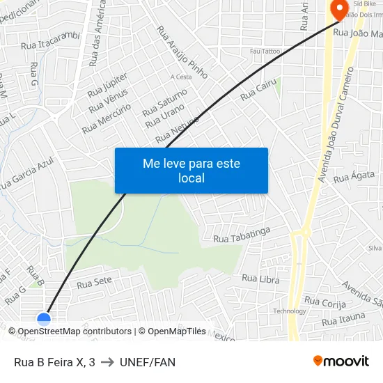 Rua B Feira X, 3 to UNEF/FAN map