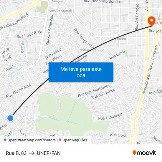 Rua B, 83 to UNEF/FAN map