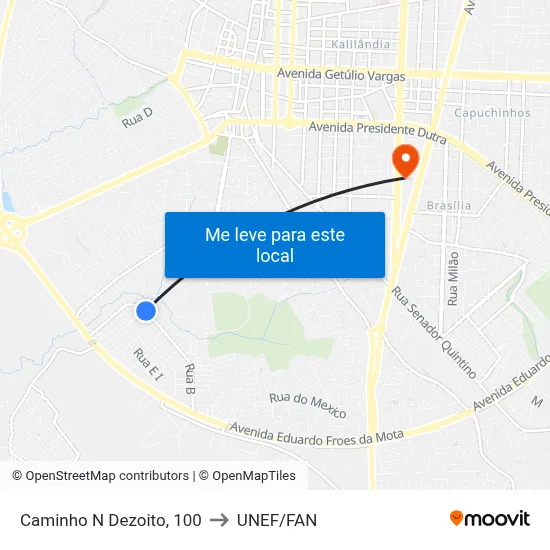 Caminho N Dezoito, 100 to UNEF/FAN map