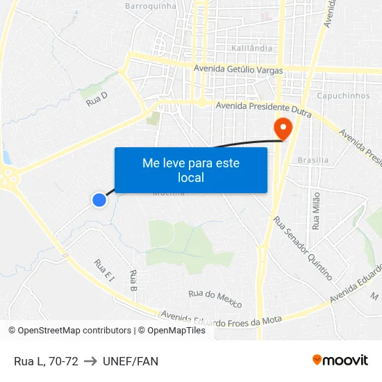 Rua L, 70-72 to UNEF/FAN map