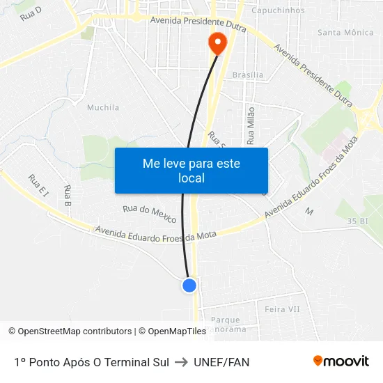 1º Ponto Após O Terminal Sul to UNEF/FAN map
