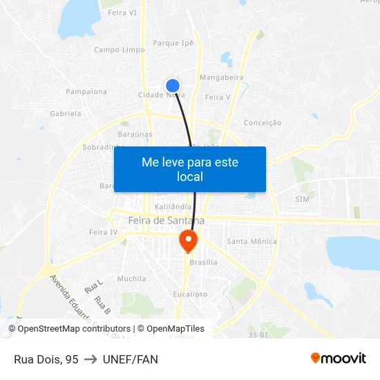 Rua Dois, 95 to UNEF/FAN map