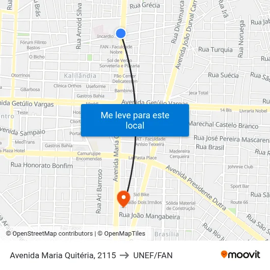 Avenida Maria Quitéria, 2115 to UNEF/FAN map