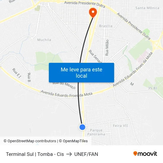 Terminal Sul | Tomba - Cis to UNEF/FAN map
