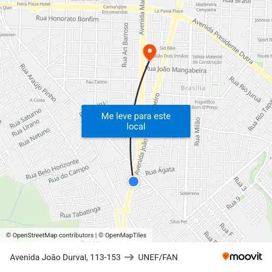 Avenida João Durval, 113-153 to UNEF/FAN map