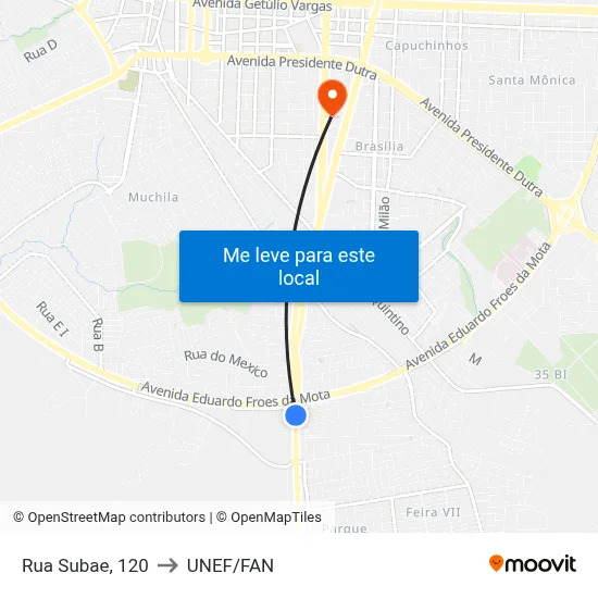 Rua Subae, 120 to UNEF/FAN map