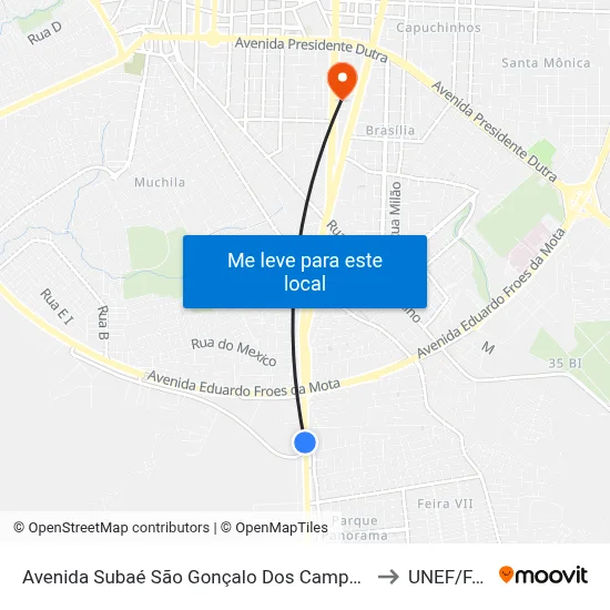 Avenida Subaé São Gonçalo Dos Campos, 47 to UNEF/FAN map