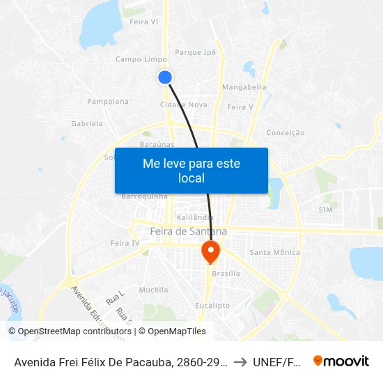 Avenida Frei Félix De Pacauba, 2860-2968 to UNEF/FAN map