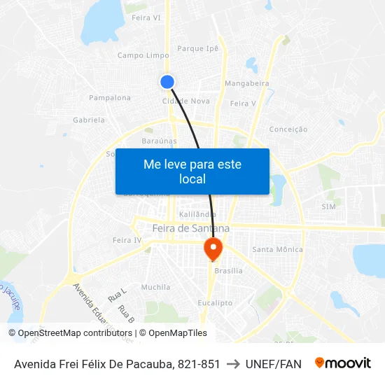 Avenida Frei Félix De Pacauba, 821-851 to UNEF/FAN map
