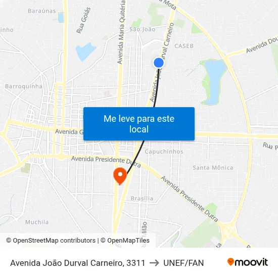 Avenida João Durval Carneiro, 3311 to UNEF/FAN map