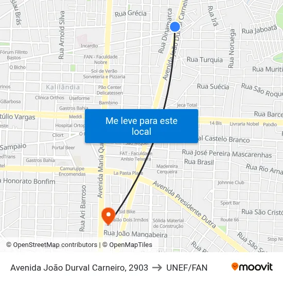 Avenida João Durval Carneiro, 2903 to UNEF/FAN map