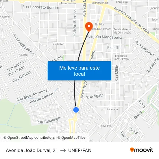 Avenida João Durval, 21 to UNEF/FAN map