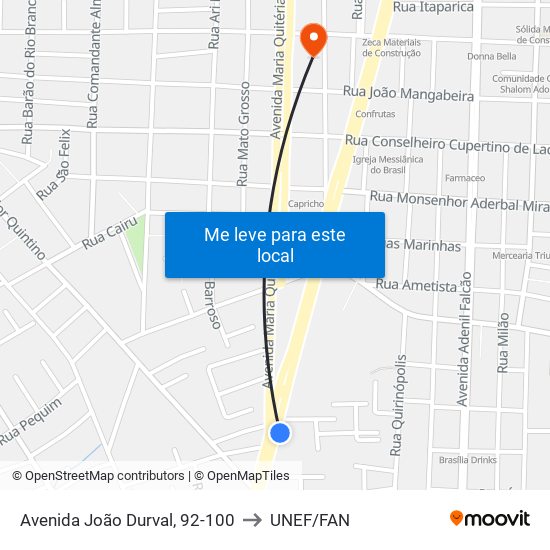 Avenida João Durval, 92-100 to UNEF/FAN map