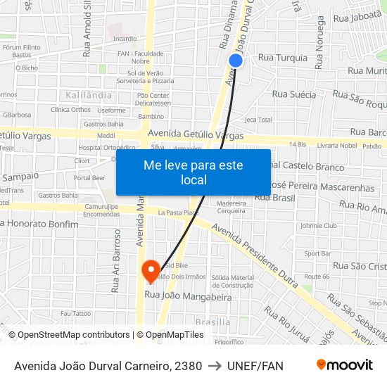 Avenida João Durval Carneiro, 2380 to UNEF/FAN map