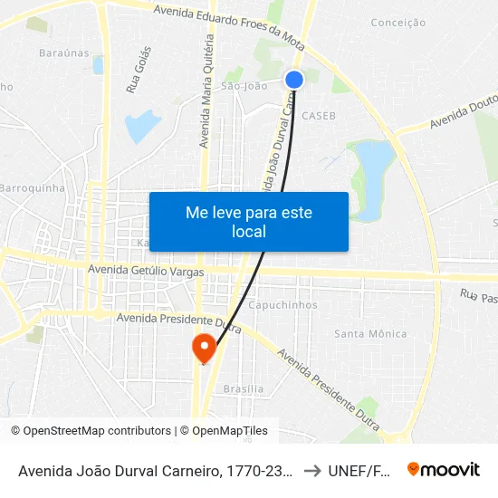 Avenida João Durval Carneiro, 1770-2348 to UNEF/FAN map