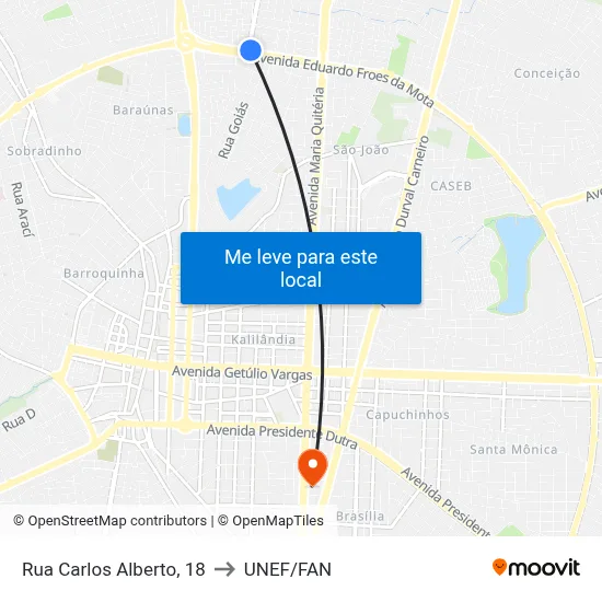 Rua Carlos Alberto, 18 to UNEF/FAN map