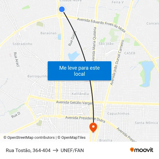 Rua Tostão, 364-404 to UNEF/FAN map