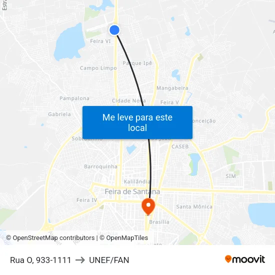 Rua O, 933-1111 to UNEF/FAN map