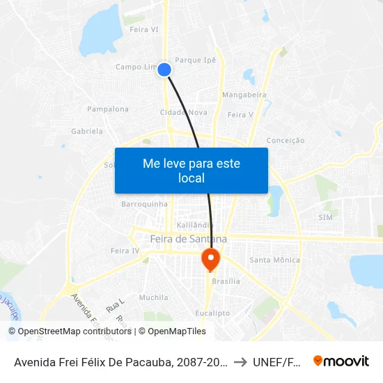 Avenida Frei Félix De Pacauba, 2087-2097 to UNEF/FAN map