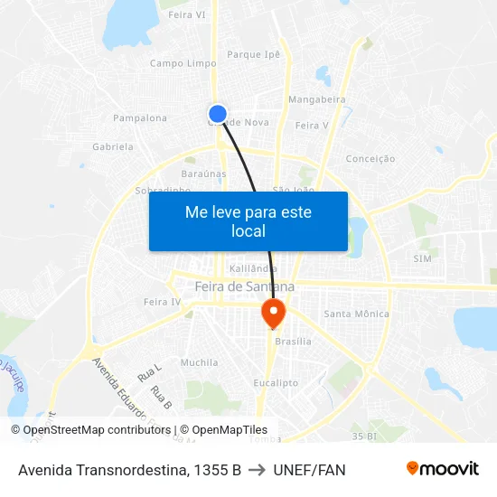 Avenida Transnordestina, 1355 B to UNEF/FAN map