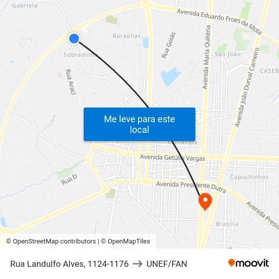 Rua Landulfo Alves, 1124-1176 to UNEF/FAN map