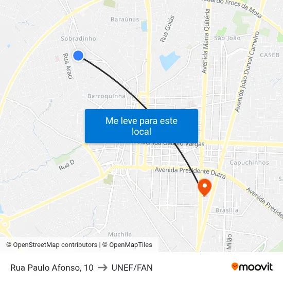 Rua Paulo Afonso, 10 to UNEF/FAN map