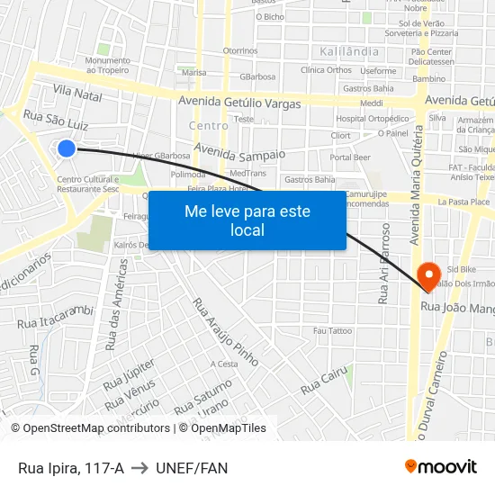 Rua Ipira, 117-A to UNEF/FAN map
