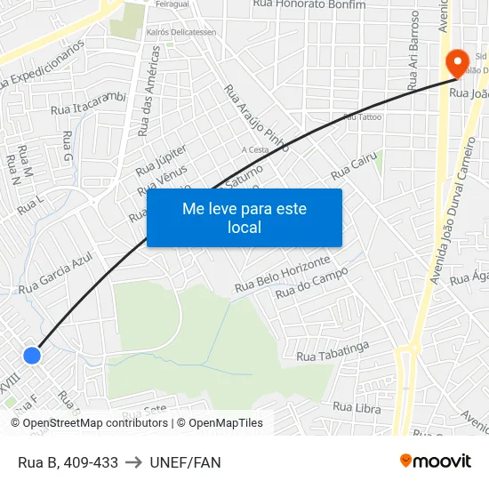 Rua B, 409-433 to UNEF/FAN map