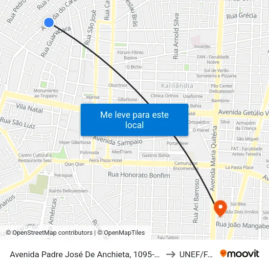 Avenida Padre José De Anchieta, 1095-1211 to UNEF/FAN map