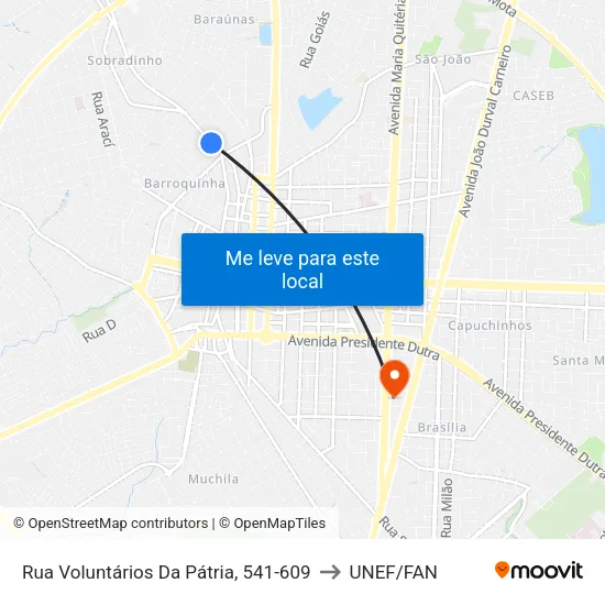 Rua Voluntários Da Pátria, 541-609 to UNEF/FAN map