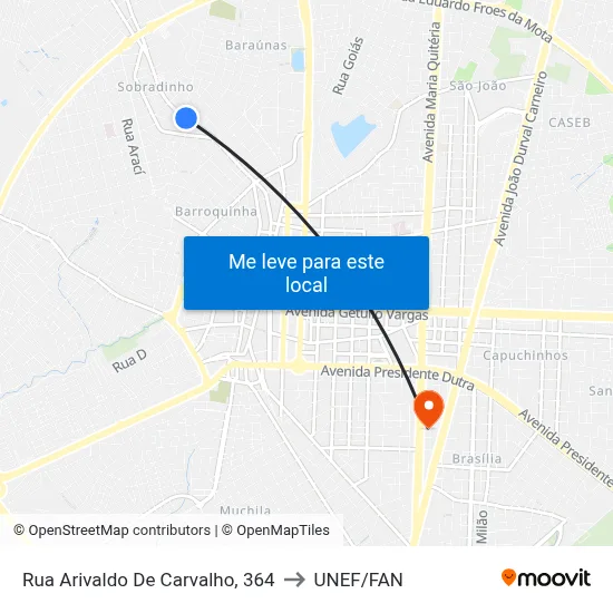 Rua Arivaldo De Carvalho, 364 to UNEF/FAN map