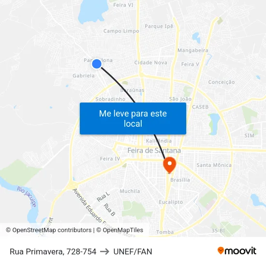 Rua Primavera, 728-754 to UNEF/FAN map