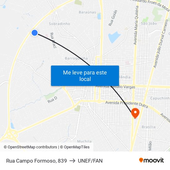 Rua Campo Formoso, 839 to UNEF/FAN map