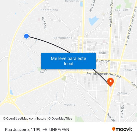 Rua Juazeiro, 1199 to UNEF/FAN map