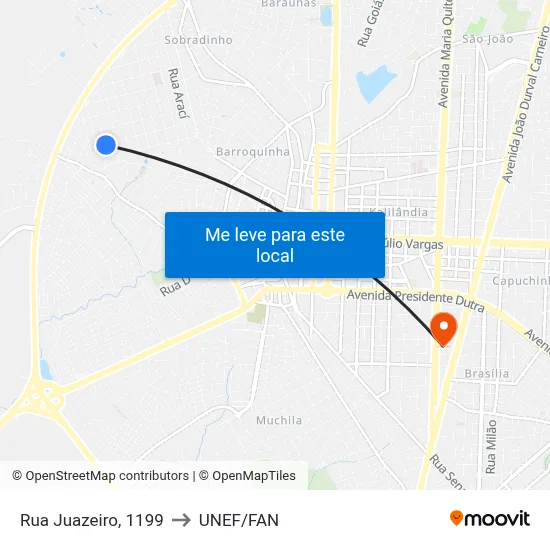 Rua Juazeiro, 1199 to UNEF/FAN map
