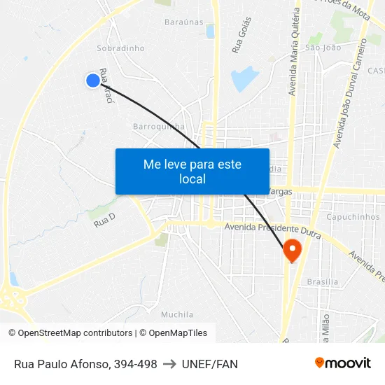 Rua Paulo Afonso, 394-498 to UNEF/FAN map