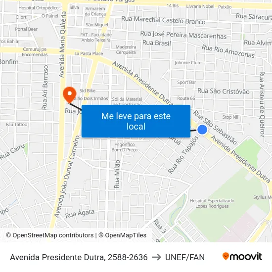 Avenida Presidente Dutra, 2588-2636 to UNEF/FAN map