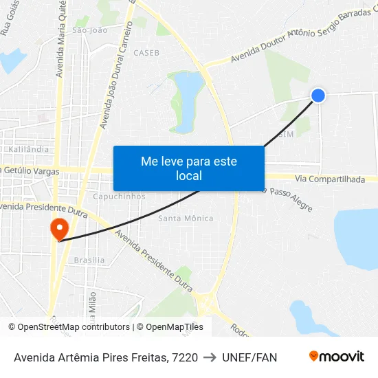 Avenida Artêmia Pires Freitas, 7220 to UNEF/FAN map