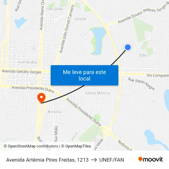 Avenida Artêmia Pires Freitas, 1213 to UNEF/FAN map