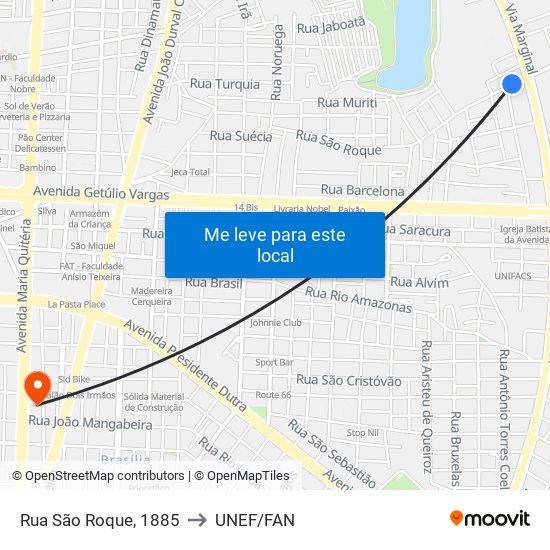 Rua São Roque, 1885 to UNEF/FAN map