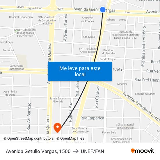 Avenida Getúlio Vargas, 1500 to UNEF/FAN map