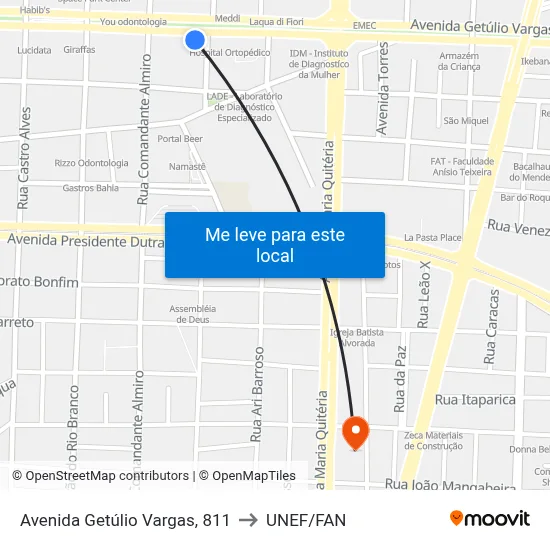 Avenida Getúlio Vargas, 811 to UNEF/FAN map