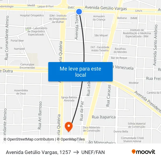 Avenida Getúlio Vargas, 1257 to UNEF/FAN map