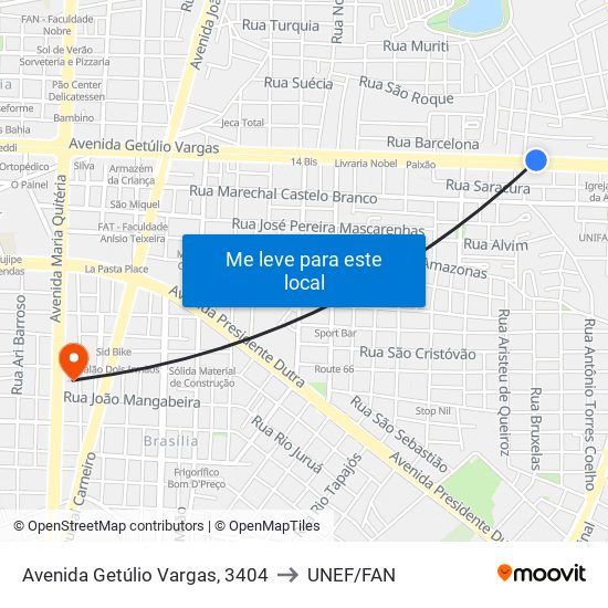 Avenida Getúlio Vargas, 3404 to UNEF/FAN map