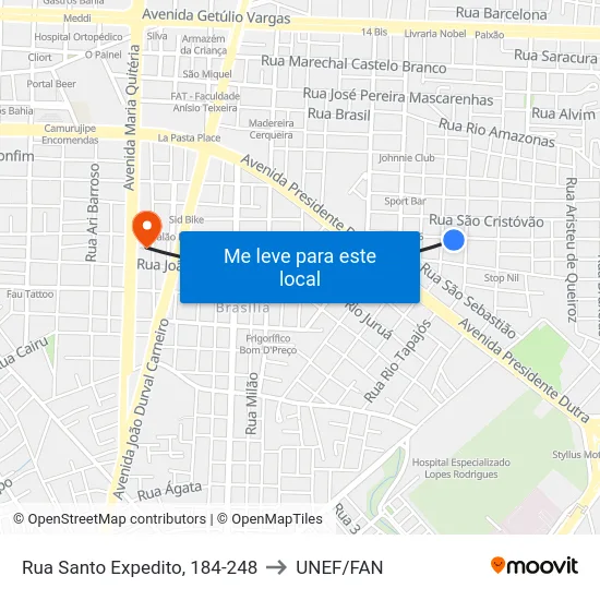 Rua Santo Expedito, 184-248 to UNEF/FAN map
