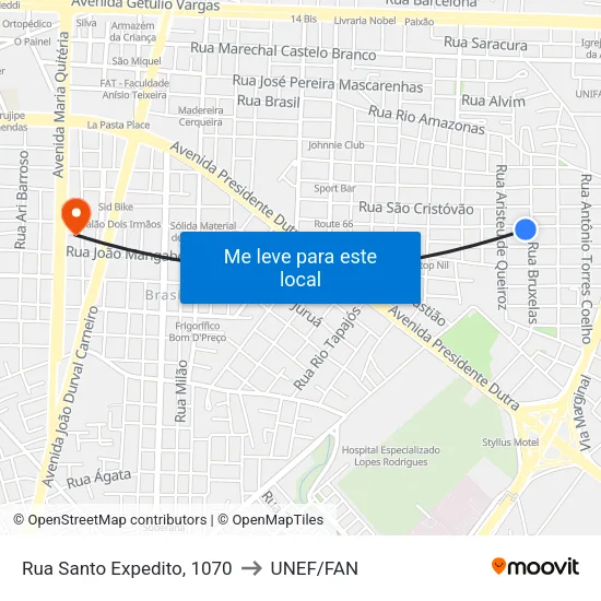 Rua Santo Expedito, 1070 to UNEF/FAN map