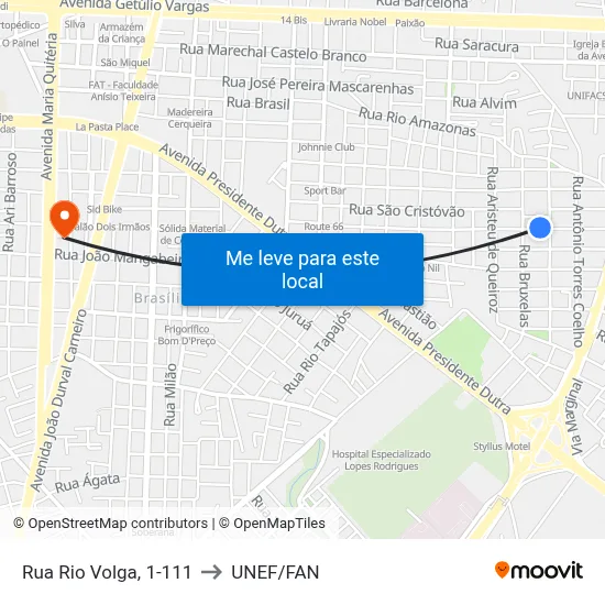 Rua Rio Volga, 1-111 to UNEF/FAN map