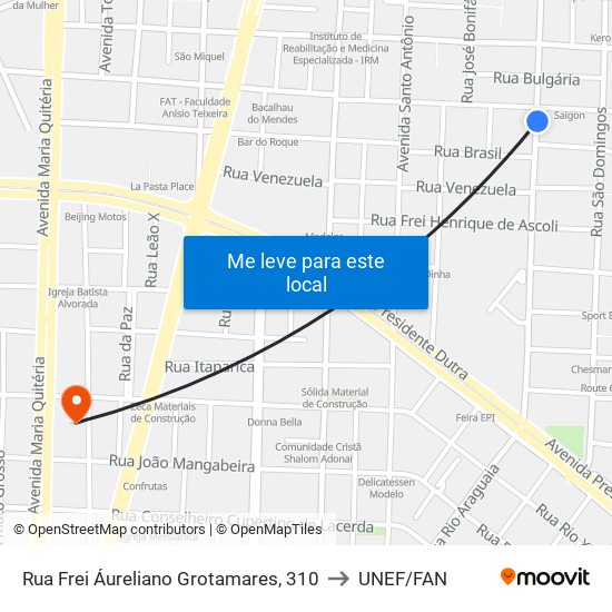 Rua Frei Áureliano Grotamares, 310 to UNEF/FAN map