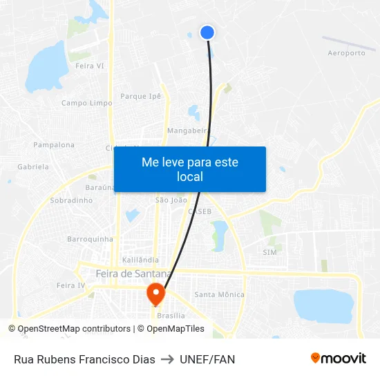 Rua Rubens Francisco Dias to UNEF/FAN map